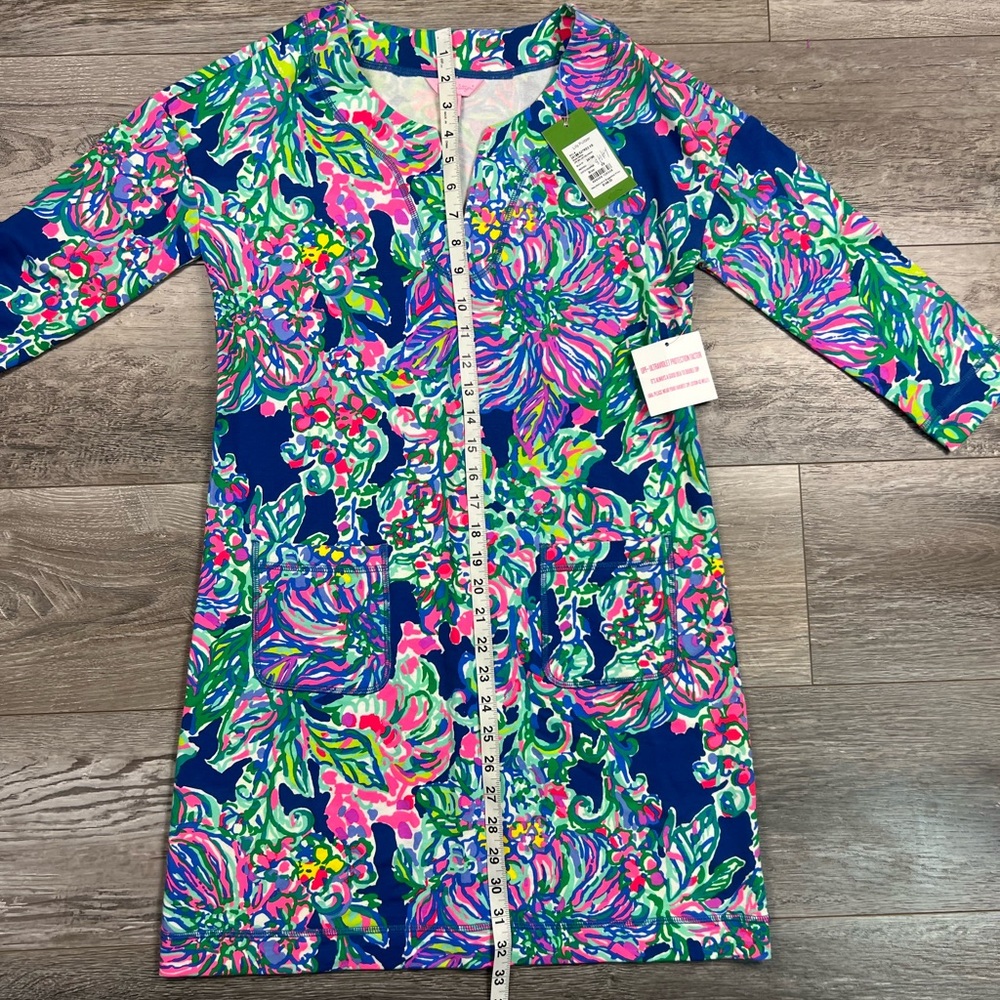 NWT $148 Lilly Pulitzer JOYCE DRESS XS INDIGO EXOTIC ESCAPADE UPF 50 Pockets - Picture 4 of 14